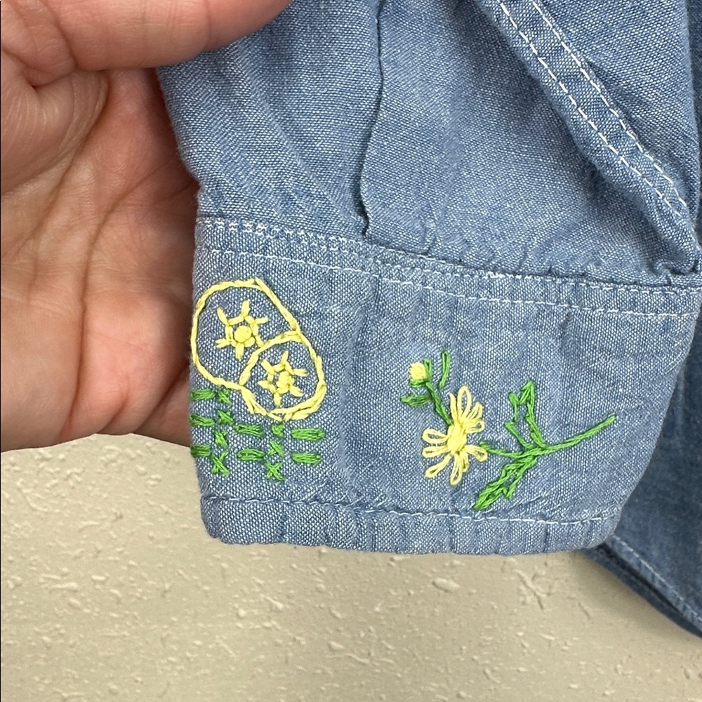 Vtg 70s BIG MAC Chambray Work Shirt Hand EmbroideredFloral HippieBoho JCPenney S - Picture 7 of 11